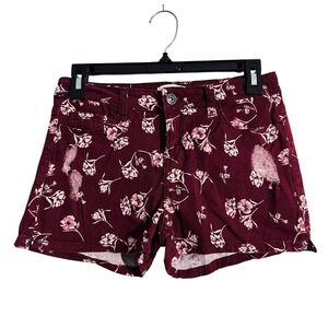 Bongo Women Floral Distressed Denim Shorts Burgundy Pink Size 7
